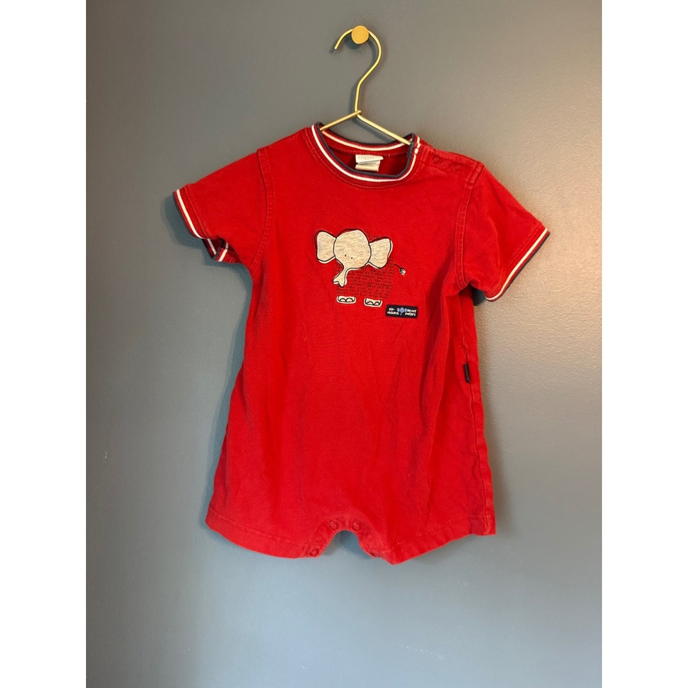 Vintage Carters Kids Red Elephant Embroidered Short Sleeve Romper 18-24M